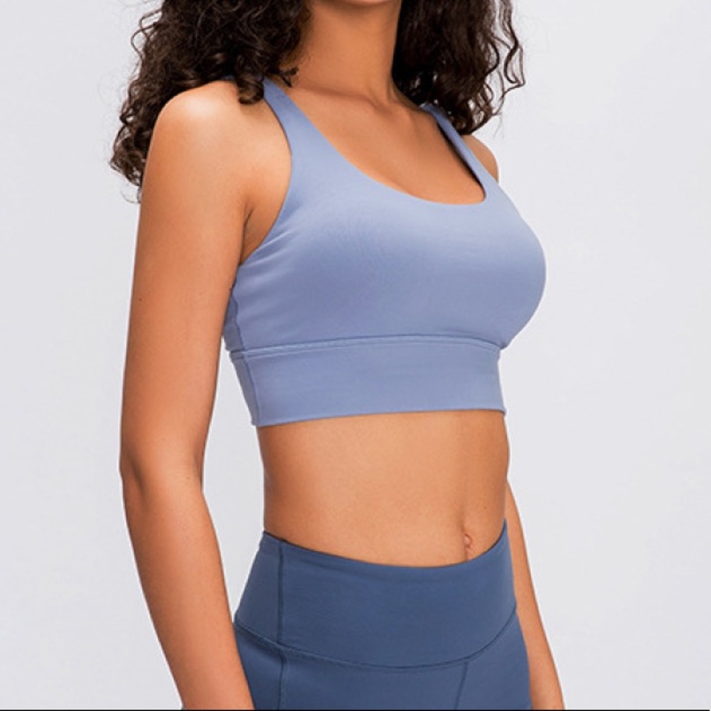 New Double Cross Strap Sports Bra - Blue